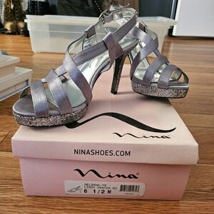 Nina Silver Heels with Elegant Straps